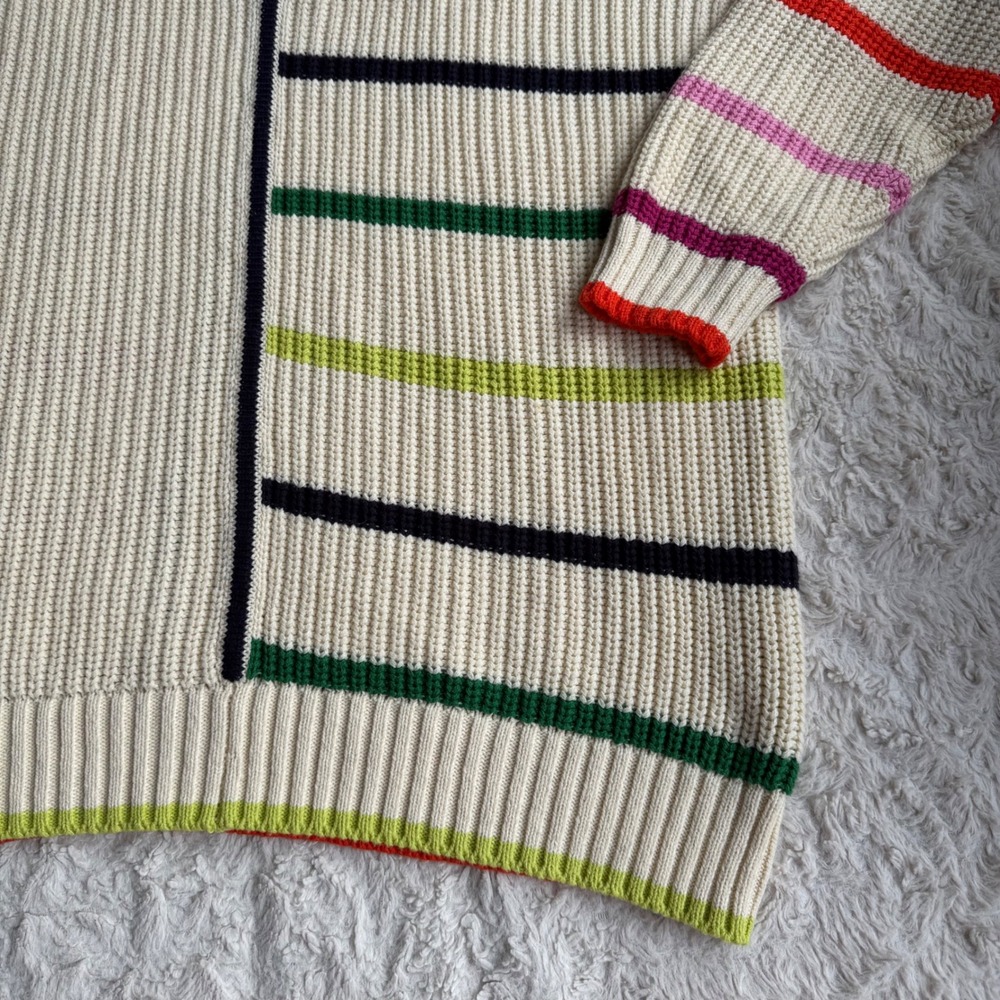 STAUD Hampton Sweater Cream Multi Color Stripe Quarter Zip Knit Oversized Long S - Picture 7 of 11